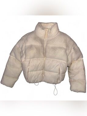 Womens Old Navy Cream Sherpa Fur Puffer Jacket Sz L
